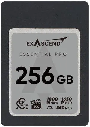 Exascend Essential Pro CFexpress 4.0 Type A Card 256 GB, Rated VPG400, Sustained Read 1650 MB/s (512, GB), EXPC4EA001TB
