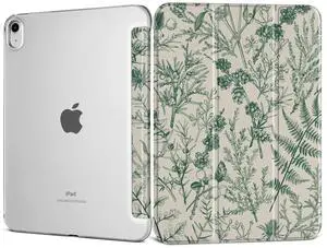 DONGKE for iPad 11th Generation Case 11 Inch 2025 (A16 Chip) & iPad 10th Generation 10.9 Inch 2022, Slim Foldable Stand Hard PC Translucent Back Shell Smart Cover - [Auto Wake/Sleep] - Plant & Berry