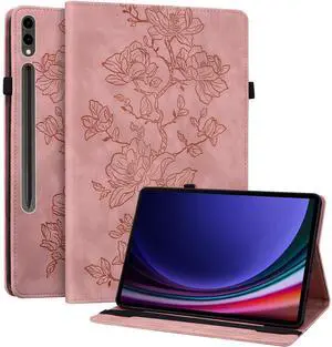 YHDXUYS Case for Samsung Galaxy Tab S10 Plus 2024/S9 FE Plus 2023/S9 Plus 2023 12.4 Inch, Slim PU Leather Folio Cover with Multi-Angle Stand and Pen Holder, Pink