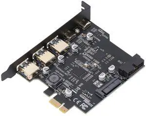 PCB PCIe to USB 3.2 Gen 1 Card 5Gbps 3 USB Type A 2USB Type C 5 Port PCI Express Expansion Card Supports for for Linux for PC Black