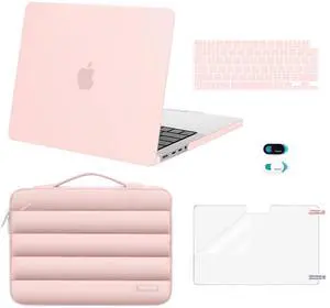 MOSISO Compatible with MacBook Pro 13 inch Case M2 2025-2016 A2338 M1 A2251 A2289 A2159 A1989 A1708 A1706, Plastic Hard Case&Puffy Sleeve Bag&Keyboard Skin&Webcam Cover&Screen Protector, Pink