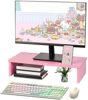 Qupui 21" Monitor Stand Riser with Phone Holder, Monitor Stand for Desk, Computer Monitor Stand, Desk Shelf for Top of Desk, Desktop Organizer for Laptop, Printer, TV