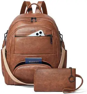 Leresas 35L Backpack Purse for Women Men Large Travel Backpack for Work College Laptop Back Pack Vegan Leather Fashion Brown