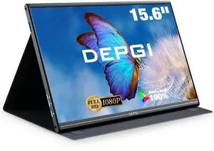 DEPGI Portable Monitor 15.6 Inch FHD 1080P HDMI USB-C, HDMI Computer Display QLED External Monitor 95% NTSC for Laptop PC MAC Phone PS4 Xbox Switch, Built-in Speaker with Protective Case