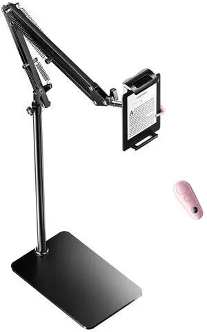 GEKVIVE Floor Stand for Kindle with Remote Page Turner, Tablet Stand for Reading in Bed with Clicker  for Kindle Paperwhite, Oasis, iPad, iPhone and More (Pink Page Turner)