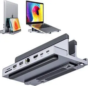 Laptop Docking Station Stand: QUUGE 7 in 1 USB C Dock with HDMI 2.0 4K 60Hz, RJ45 Ethernet, 2 USB3.0 Ports, 100W PD, MicroSD/SD 3.0, Universal Laptop Stand Docking Station