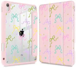 Mektron Case for 2025 iPad 11 inch (A16 Chip) 11th Gen Fit iPad 10th Gen10.9 inch 2022, Buit in Pencil Holder with Shockproof Cover Clear Shell + Trifold Stand + Auto Wake/Sleep, Colorful Bows