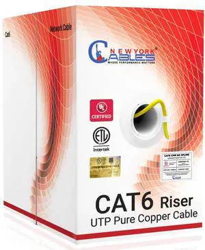 NewYork Cables CAT6 Riser Cable 1000ft Yellow| 100% Pure Copper UL & ETL Listed CMR UTP 550MHz 23AWG 4Pair 10GB PoE++ Most Certified High-Speed Bulk Cat 6 Ethernet Cable Box 1000ft for Networking