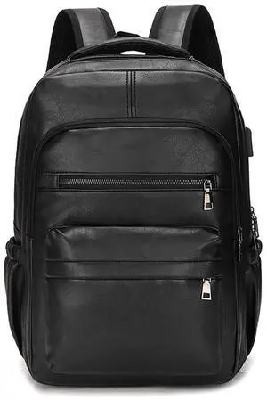 JINGTIANCD Vintage Leather Waterproof Backpack for Men 16" Laptop Bag Casual Daypack Business Travel Rucksack (Black)