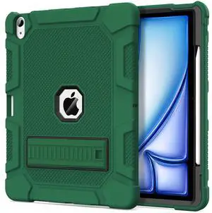 Azzsy Case for iPad Air 13-inch (M3/M2) 2025/2024, [Built-in Pencil Holder] Heavy Duty Shockproof Rugged High Impact Protective Case for 13 inch iPad Air (2025/2024 Version), Alpine Green