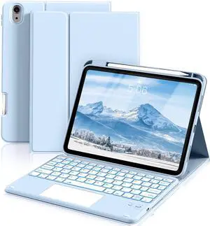 ZKTUYU for iPad 11th 10th Generation Case with Keyboard, 7-Colors Backlit, Folio Cover with Pencil Holder, Multi-Touch Trackpad, Detachable Keyboard for iPad (A16) 11/10.9-inch 2025/2022 (Sky Blue)