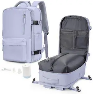 VGCUB Large Travel Backpack with Vacuum System Carry on 18x14x8 Inches Storage Compression Bags with Electric Pump Work Business Vacpack College Laptop Backpack for Women Men Purple Taro