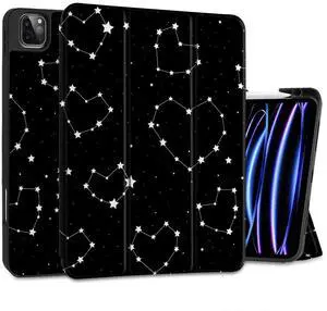 MEEgoodo Case for iPad Pro 12.9 Case M2 6th/5th/4th/3rd Generation 2022 2021 2020 2018, Protective Tablet Cover with Soft Back Shell for Kids, Constellations & Hearts
