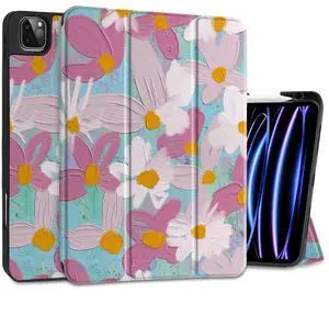 MEEgoodo Case for iPad Pro 12.9 Case M2 6th/5th/4th/3rd Generation 2022 2021 2020 2018, Protective Tablet Cover with Soft Back Shell for Kids, Art Botanical Floral