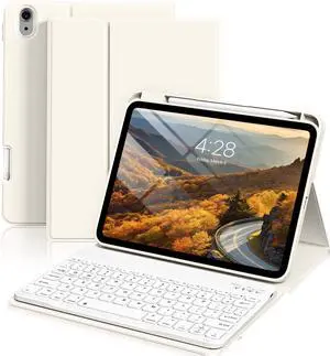 ZKTUYU for iPad (A16) 11th/10th Generation Case with Keyboard 11/10.9 inch 2025/2022, Detachable Wireless Bluetooth Keyboard Case Thin & Light with Built-in Right Side Pencil Holder (Cream White)