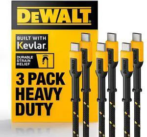 DEWALT Heavy Duty USB C Cable, Jobsite 60 Watt USB C Cable, High Speed Type-C to Type-C, Fast Charge PD USBC Fast Charging Cord for iPhone 16/15 Plus Pro Max MacBook iPad Samsung Galaxy, 3-Pack, 4 ft