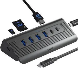 TRENFI 10-in-1 USB C Hub with Detachable Cable, 10Gbps USB 3.2 Gen 2 Docking Station with 4K 60Hz HDMI, 100W PD, SD/TF 3.0 Reader | Compatible with MacBook Pro/Air M4/M3, iPad Pro, Laptop (Space Gray)
