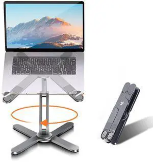 Moallia Laptop Stand with 360 Rotating Base, Computer Notebook Laptop Riser Metal Holder for Desk Collaborative Work, Fully Foldable for Easy Storage, Fits All MacBook, Laptops up to 16 inches, Grey