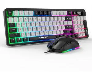 NPET KM98 Triple Mode RGB Backlit Gaming Keyboard and Mouse Combo, 98 Key Quiet Mechanical Feel Keyboard, 7200 DPI Ergonomic Mouse, Spill-Resistant, for PC, Black (Wired Mode KM)