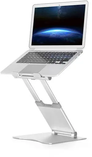 SOYMIX Ergonomic Laptop Riser for Desk Adjustable Height Portable Sit to Stand Design Promote Healthy Posture Neck Pain Relief Home Office Use Fits 10~17" Devices MacBook Air Pro Compatible Silver