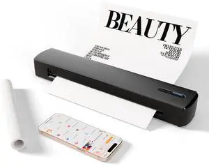 Wireless Thermal Printer, Inkless Portable Printer for Travel, Supports 8.5 x 11 Inch Thermal Paper, Compatible with Phone & Laptop (Elegant Black)
