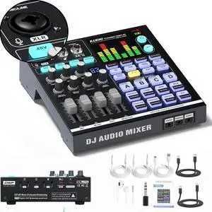 KILOGOGRAPH 48V Podcast Sound Board - XLR Audio Interface for Live Streaming Studio Recording Gaming, Bluetooth DJ Mixer for iPhone Laptop PC, External Music Sound Card, Content Creator Gift (SN800)