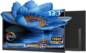 MAFNKOU OLED Portable Monitor Touchscreen 13.3 1080P FHD Gaming Display, Built-in Stand Speakers HDR IPS Portable Screen,Travel Monitors for Laptop Mac PC Phone PS4/5 Xbox Switch