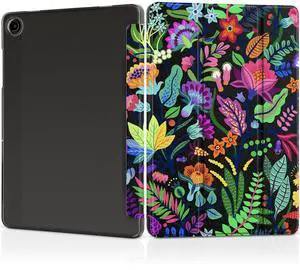 MEEgoodo for Samsung Galaxy Tab A9 Plus 11 inch Case 2024 2023 (Fit Model SM-X210/X216/X218), A9+ Tablet Cases with Silk Texture & PC Clear Back Cover, Bright Flowers & Tropic Leaves