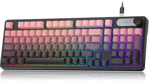 BlueFinger RGB Gaming Keyboard, 98 Keys USB Wired Keyboard with Rainbow Backlit, Volume Knob & Screen, Quiet Typing, Side-Printed PBT Keycaps for PC/Mac