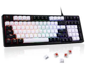 WJX Mechanical Gaming RGB Keyboard Wired 98 Full Keynap, RGB Backlit with 19 Modes Computer Clicky Keyboard for PC & Mac, Hot-Swappable Red Tactile Mechanical Switch, USB-C Control PBT KeycapsWhite