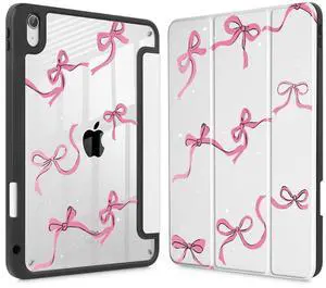 May Chen Case for iPad Air 11 (M3 2025 / M2 2024) 7th 6th, iPad Air 4 & 5 10.9 Inch 5th 4th (2022/2020) - Pencel Holder + Auto Sleep/Wake, Transparent Shockproof Back Cover, White Bows