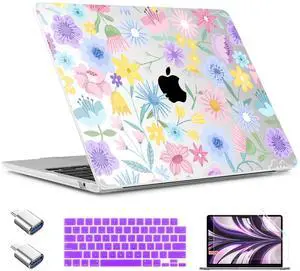 TWOLSKOO for MacBook Air 15 inch Case 2025 2024 2023 Release M4 A3241 M3 A3114 M2 A2941, Plastic Hard Shell & Screen Protector & Keyboard Cover & Type C Adapter, Flying Astronauts