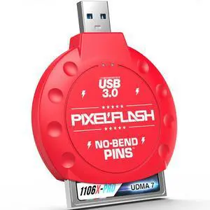 PixelFlash CF Card Reader (Red) - Compact Flash Memory Card Adapter with USB 3.0, 5GB/s File Transfer, No-Bend Pins, Supports UDMA-7, Anti-Slip & Anti-Scratch, Compatible with Most Brands & OS