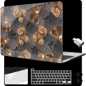 MEEgoodo for MacBook Pro 13 inch Case 2022 2021 2020 A2338 M2/M1 A2251 A2289 with Touch ID,Clear Laptop Hard Shell Cases with Keyboard Webcam Cover & Trackpad Film & Type C Adapter, Cute Little Bear