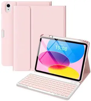LEOMARON for iPad (A16) 11th/10th Generation Case with Keyboard, 7-Color Backlit, Detachable Keyboard Case for iPad A16 11 inch 2025 & 10th Gen 10.9 inch 2022, Folio Cover with Pencil Holder, Pink