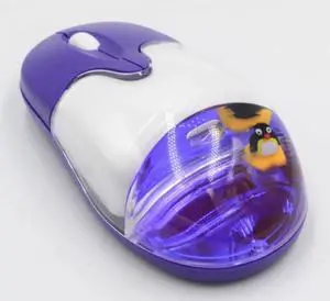Wireless Aqua Mouse with Penguin Frutiger Aero Design 3D, Purple, USB Plug and Play, Battery Powered