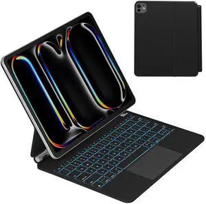 Emoonland Magic Keyboard for iPad 13 Pro (M4), iPad Pro 13 inch Case with Keyboard, Easy-Set Magnetic Case with Multi-Touch Trackpad, 7 Colors Backlit, Auto Sleep/Wake for A2925, A2926