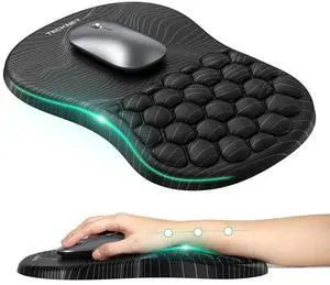TECKNET Ergonomic Mouse Pad with Wrist Rest, Soft Mousepad with Massage Design, Memory Foam and Non-Slip PU Base for Pain Relief, Gaming Mouse Pad for Desk, Home, Office, 12x8 Inches, Black White