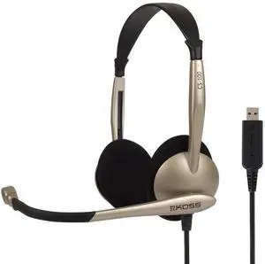 Koss CS100 USB Double Sided On-Ear Headset with Boom Microphone, Lightweight Design, Black and Beige