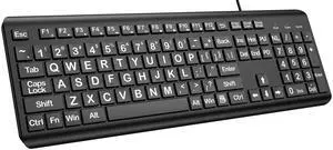 EDJO Large Print Computer Keyboard, Wired USB Full Size Quiet Keyboard with 4X Oversized Print Letters for Visually Impaired Low Vision Individuals Easy to See and Type for PC, Laptop,Windows