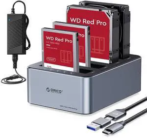 ORICO USB-C Hard Drive Docking Station with Offline Clone 4 Bay Aluminum USB 3.2 Gen 1 for 2.5''/3.5'' SSD HDD Up to 20TB(4*20) -6646C3