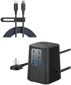 Anker USB C to USB C Cable (240W,10ft), Bio-Braided USB C Charger Cable Fast Charge Charging Station (100W), 9-in-1 USB C Power Strip with 300J Surge Protection