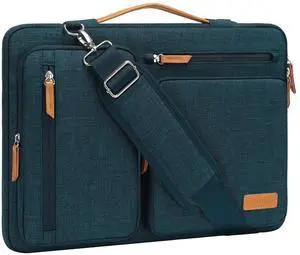 MOSISO 360 Protective Laptop Shoulder Bag,15 inch Computer Bag Compatible with MacBook Air M4 M3 M2/Pro A1990 A1707, Dell XPS Plus,Side Open Messenger Bag with 4 Zipper Pockets&Handle, Teal Green