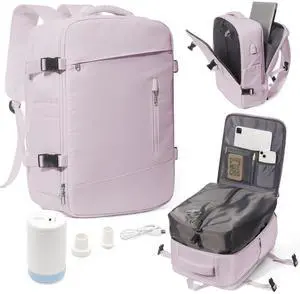 Large Vacuum Travel Backpack Women With Pump Carry On Airline Flight Approved Expandable Work Personal Item size Compression Backpack Bag Laptop compartment College Men Waterproof LotusPink