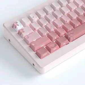 Tsungup PBT Keycaps Cherry Blossom Keycap Set - Custom Side Printed Pink Keycaps,135 Keys Gradient DoubleShot Sakura Key caps Cherry Profile Keyboard Key caps for Mechanical Keyboards