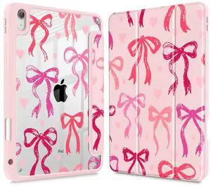 May Chen for iPad (A16) 11th Generation Case 11 Inch 2025, iPad 10th Gen Case 2022 10.9 inch, Built-in Pencil Holder with Shockproof Cover Clear Transparent Back Shell Auto Wake/Sleep, Bow Ribbon