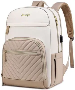 Laptop Backpack for Women Work Bookbag: 15.6 Inch College Backpacks with USB Charger Anti-Theft School Book Bag for Students Causal Travel Bookbags for Girls Nurse Teacher Back Pack Khaki Beige
