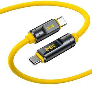 AOHI USB4 2.0 Cable with LED Digital Display 3.3ft, 240W PD3.1 Fast Charging, 80Gbps Data Transfer, Dual 8K Display, The Adonis USB C Cable for MacBook Pro/iPhone 17 Pro Max/Galaxy/SSD/Docking,Yellow