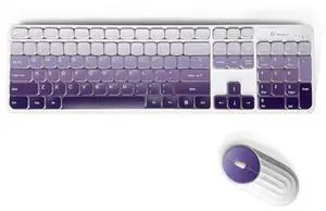 Whalices 52 Wireless Keyboard and Mouse Combo - 2.4G Wireless, Rechargeable, Low-Noise, Cute Colorful, Full-Sized, 3 DPI Adjustable Mouse, for Computer, Laptop, PC, Desktop (Gradient Purple)