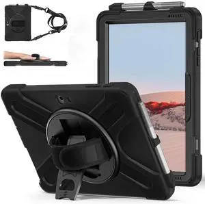 ZenRich Rugged Case for Surface Go 4 (2023)/Surface Go 3 (2021)/ Surface Go 2 (2020), Surface Go (2018) with Pen Holder Heavy Duty Shockproof Case with 360° Rotating Kickstand, Hand & Shoulder Strap